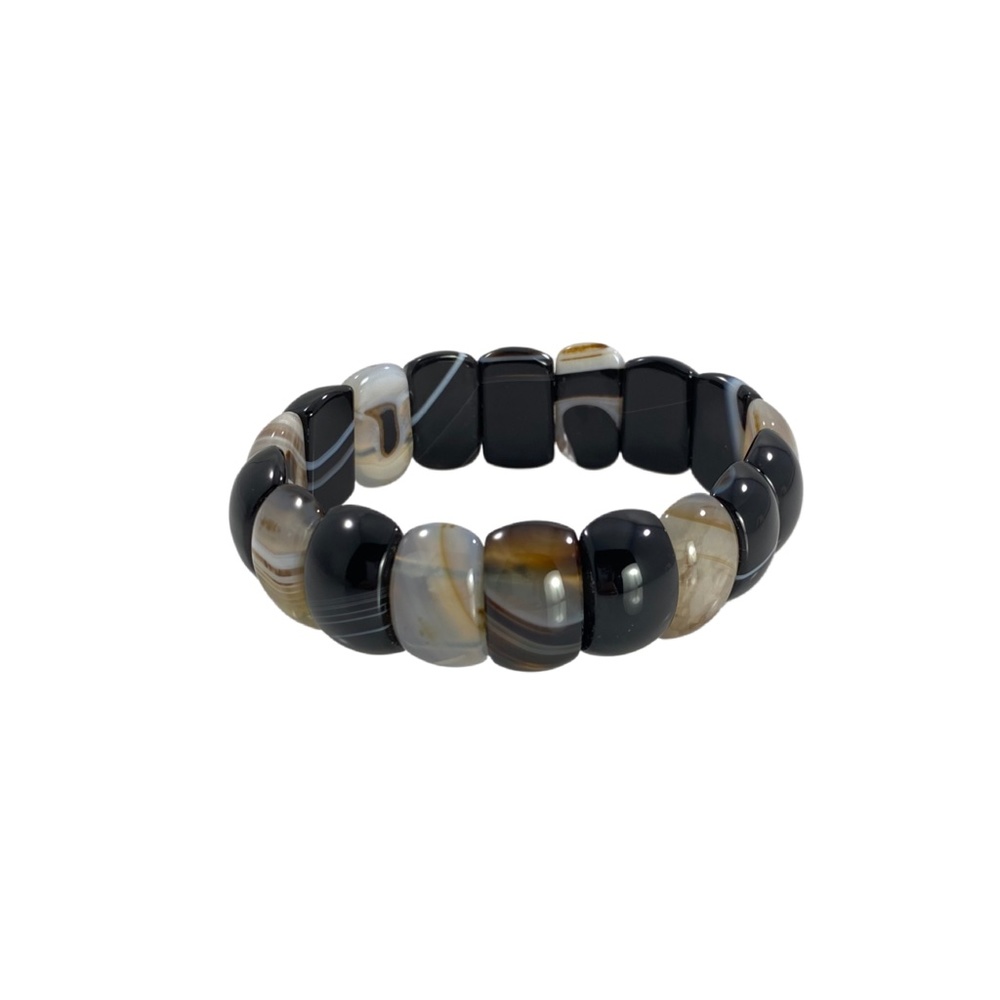 Handmade Black and White Agate Natural Stone Stretch Bracelet - Picture 3 of 5